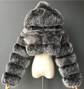 2022Long Sleeves Fashion Outerwear Winter Natural Furry Hooded Jacket Women Realfox Raccoon Fur Short Coat