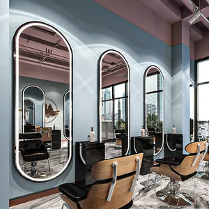 Moderne Kapperszaak Ovale Kapperskapper Station Luxe Enkelzijdige Salonspiegel Met Ledverlichting