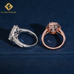 Anillo de compromiso y boda de plata S925 con diamantes de moissanita ovalados tipo halo y doble fila de circonitas, para mujer - Product Image 3
