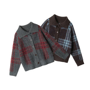 Suéter Cárdigan Personalizable para Hombre y Mujer, Estilo Holgado, a Cuadros, Informal, Retro, Prenda de Punto Versátil para Invierno - Product Image 5