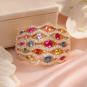 Anello in tonalità oro rosa con zirconi colorati per donna, gioiello di lusso alla moda - Product Image 3
