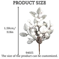 Weiße künstliche Beeren- und Apfel-Weihnachtszweige, gefrostet, 30 cm, florale Baumschmuck-Dekoration, verpackt für Weihnachtsfeier und Zuhause