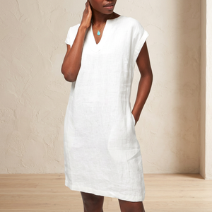 Women's 100% Linen V-Neck <b>Shift</b> <b>Dress</b> Casual Loose Fit <b>Summer</b> Sleeveless Tunic <b>Dress</b> with Pockets - Product Image 1