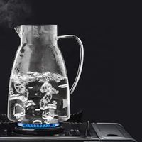 Bouilloire à eau facile à nettoyer en gros, pichet en verre résistant à la chaleur avec poignée et couvercle pour boissons chaudes/froides