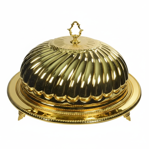 Tazón de fecha árabe de estilo de Oriente Medio, tapa de diseñador, vajilla de cocina hecha a mano, Apto para lavavajillas, acabado dorado de Metal - Product Image 1