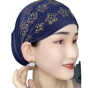 Casquette Diamantée Design Fleur de Prunier 2022, Chapeau du Xinjiang, Nouveau Foulard Musulman, Hijab Facile, Casquette à Double Élastique - Product Image 1
