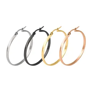 Minimalistic Stainless Steel 18K Gold Plating Flat Round Circle Hoop Earrings Wholesale Jewelry Maker