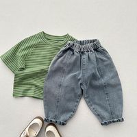 Celana Jeans Anak Musim Semi dan Gugur, Celana Denim Longgar untuk Bayi Laki-laki, Celana Kasual Modis untuk Anak-anak