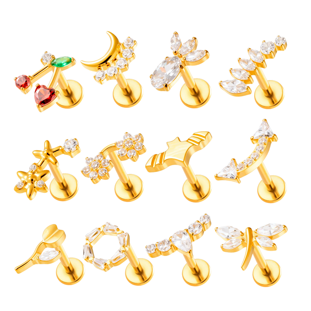 Hengsen Wholesale G23 Fashion Titanium Jewelry Helix Earring Studs Internally Thread Flat Back Piercing Jewelry for Women
