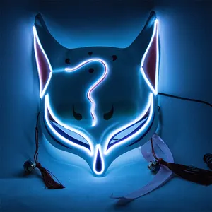 Masque LED en PVC éclairé pour Halloween, Kitsune, renard, Costume Rave Cosplay EDC, masques de fête