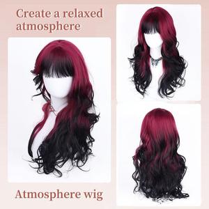 Perruque longue bouclée Ruili avec frange latérale, couleur dégradée, cheveux synthétiques pour toute la tête, ligne de cheveux naturelle pour femmes - Product Image 2
