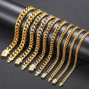 <span class=keywords><strong>Set</strong></span> <span class=keywords><strong>Collana</strong></span> <span class=keywords><strong>e</strong></span> <span class=keywords><strong>Bracciale</strong></span> Miami Cuban BES 6-14mm, Catena Monaco Cuban Link in Acciaio Inox Placcato Oro 14K 18K, Stile Hip Hop per <span class=keywords><strong>Uomo</strong></span> - Product Image 2