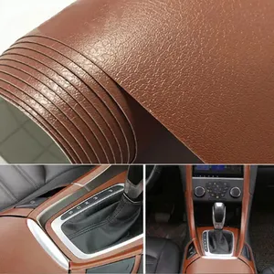 Vinilo de grano de cuero para salpicadero de Panel de coche, calcomanías de envoltura interna DIY, Adhesivo de PVC, pegatina de estilo de coche rojo y negro