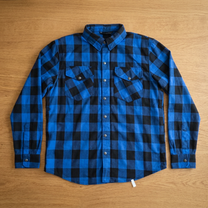 Blue Black Buffalo Plaid Printed Flannel <b>Jacket</b> Men Long Sleeve Button Down Casual Motorcycle Riding Wear All Seasons - Product Image 3