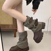 Bottines en jean pour femmes, style décontracté, plateforme, semelle épaisse, double boucle, pliables, bottes tendance, 2 couleurs