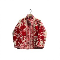 Veste en velours matelassé tricoté Suzani, faite à la main, broderie florale, hiver, unisexe, manches longues, doublure en laine, vente en gros