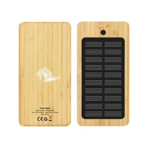 New Eco Trending Electronic Products Bamboo Cover Solar Power Bank 10000mAh Portable Wireless Charger Station With Business Logo