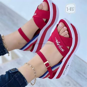 Sandales décontractées polyvalentes pour femmes à talon compensé plat, grande taille, en tissu, à bout ouvert, pour l'extérieur, idéales pour l'été - Product Image 4