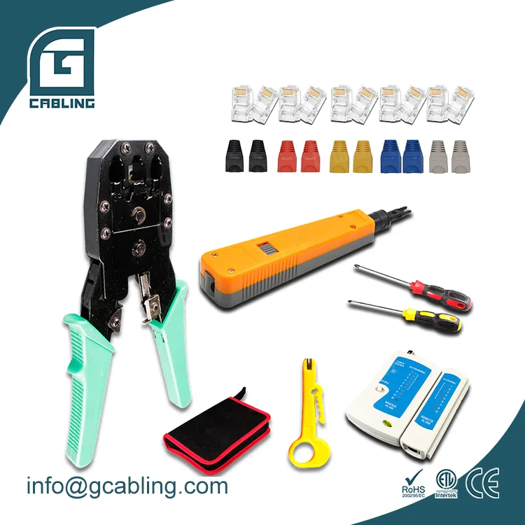 Gcabling computer repair tool kit 8p 6p 4p crimping with lan cable tester punch down tool Rj45 connector boot network tools kit