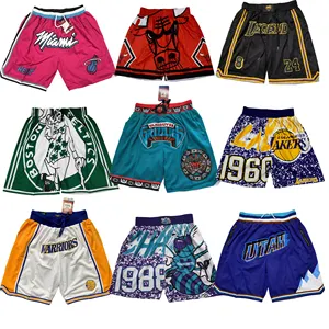 2023 nuevo diseño Retro pantalones cortos de baloncesto Popular malla transpirable todos los equipos pantalones cortos de baloncesto bordados