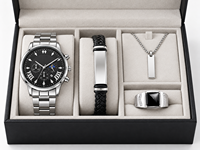 Ensemble cadeau de montre pour homme, bijoux, 4 pièces avec bracelet, collier, bague, coffret cadeau d'affaires pour la Saint-Valentin, la fête des pères, un anniversaire