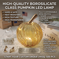 Lampe de table LED en verre en forme de citrouille, en borosilicate, avec tige métallique nervurée ambrée, pour décoration d'automne, vente en gros OEM