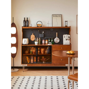 Solid Wood <b>Sideboard</b> Wall Cabinet Boxwood Color <b>Kitchen</b> Storage With Glass Doors And Drawers - Product Image 2