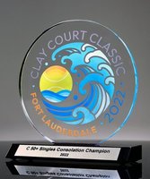 Plaque de récompense de reconnaissance de cercle en acrylique avec Base noire inclinée sur le devant, impression en couleur, concours Perspex, trophée en cristal