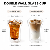 Gobelet isotherme en verre borosilicate à double paroi transparent de 7 oz et 8 oz avec logo personnalisé pour café, latte glacé, thé et autres boissons