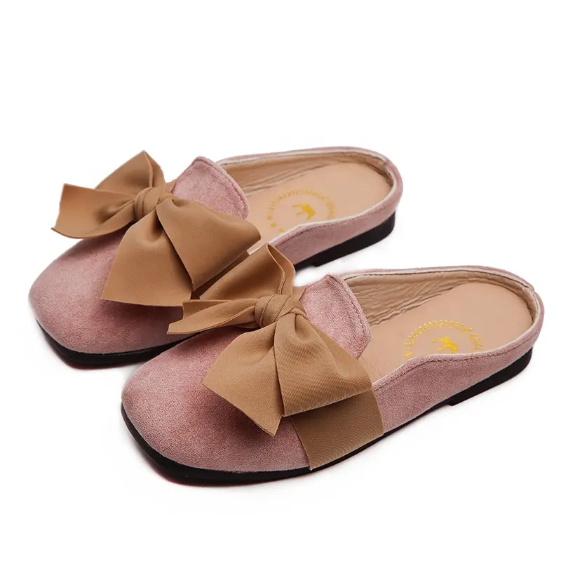 2020 newly fashion low heeled beatiful bowknot kid girls suede upper slipper shoes for baby girls chaussure pour enfants filles