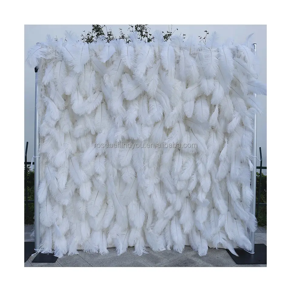 Новый белый перо настенный фон для свадебной стены Искусственные цветы панели рулон ткань обратно белые страусиные перья стены