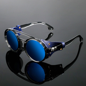 Lunettes de soleil rondes Steampunk vintage en cuir pour hommes, avec logo personnalisé, protection latérale, UV400, anti-radiation, confortables, unisexe - Product Image 5