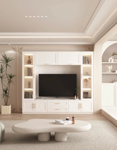 קרם סגנון טלוויזיה קונסולת עץ מוצק אקו-לוח אחסון עם עיצוב משולב יחידה רב-תכליתית - Product Image 3