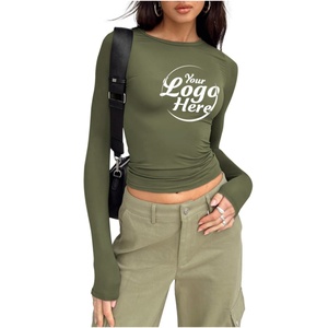 Chemise à manches longues tendance pour femmes, hauts courts basiques, coupe ajustée, vêtements mignons pour filles, automne et hiver - Product Image 1
