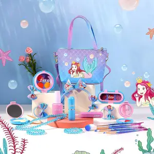 Faire semblant de maquillage pour les tout-petits-Faire semblant de jouer du maquillage pour les petites filles avec un sac à main sirène, ensemble de maquillage de jouets