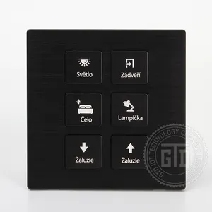 Customized Czech Language Factory made Smart Hotel luxury black color CNC metal panel 12V DC dry contact 6 gang push button