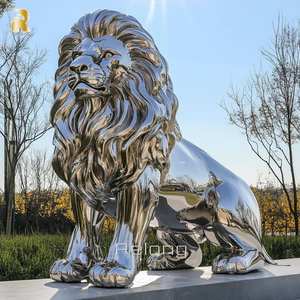 Escultura de estatua de León de acero inoxidable de animales de metal grande moderna al aire libre en venta - Product Image 1