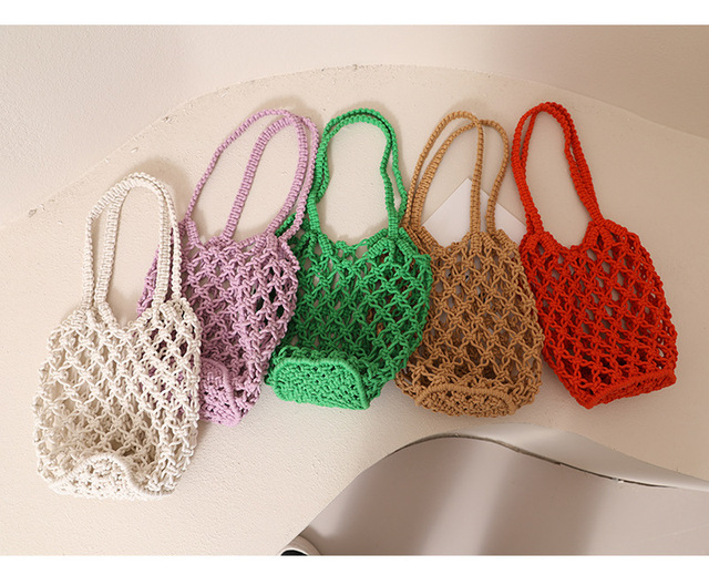 Trendy Geometric Print Casual Mini Beach Shopping Bag Spring Summer Women's Macrame Handbag Open Soft