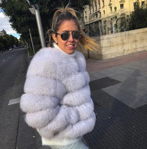 2025 femmes Blazer tricoté laine mince manteau de fourrure <span class=keywords><strong>court</strong></span> manches longues fausse fourrure de renard couture hiver manteau épaissi chaud - Product Image 2