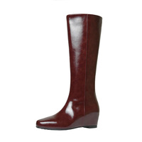 Bottes d'équitation d'hiver pour femme en cuir véritable à bout carré, montantes, avec talon interne