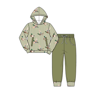 Conjunto de 2 Piezas Personalizado para Bebés y Niños Pequeños, Estampado de Patos a Rayas, Traje Informal de Otoño para Niños de 0 a 16 Años - Product Image 2