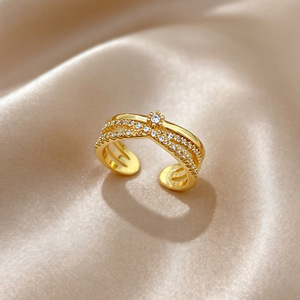 Bijoux Fanhua, anneaux ajustables à trois bandes en acier inoxydable, sans ternissement, avec CZ, très vendus sur <span class=keywords><strong>TikTok</strong></span> - Product Image 1