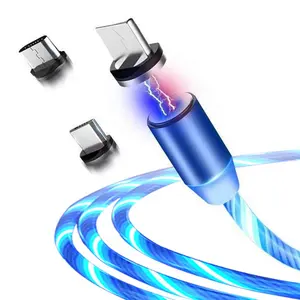 批发库存微型C型8针流动发光二极管USB电缆磁性手机USB充电器电缆快速充电电缆