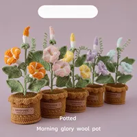 Ornamen Rajutan Benang Crochet Buatan Tangan, Benang Salju, Benang Rajut Morning Glory, Tanaman Pot, Bunga Berkepala Banyak