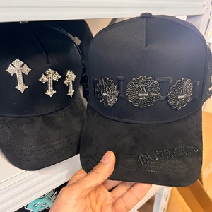 Gorra de béisbol de 5 paneles con visera curva de gamuza, bordado de diamantes de imitación y logotipo metálico al por mayor - The Rude Awakening - Product Image 6