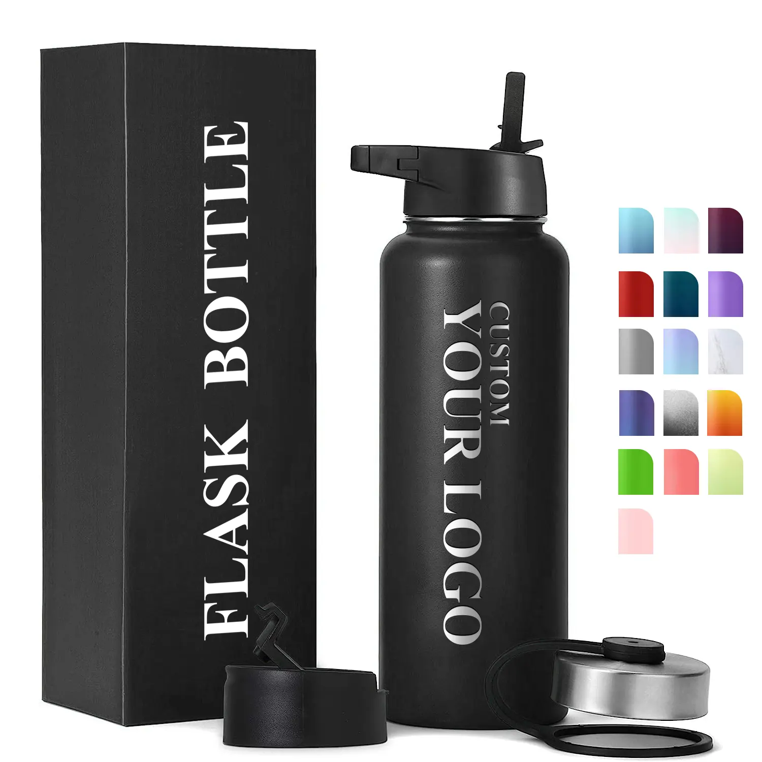Fabrika özel Logo iş hediye Flask su şişesi açık spor paslanmaz çelik termos 18 oz su şişesi spor ve spor için