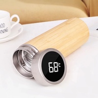 Produk Bambu Botol Air Insulasi Pintar, Tampilan Suhu, Termos Perjalanan dengan Stainless Teh dan Tutup LED Pintar
