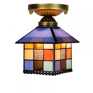 Lámpara de Techo Pequeña de Vidrio de Colores Estilo Campestre Americano para Sala de Estar, Dormitorio, Pasillo, Balcón, Vestíbulo - Product Image 6