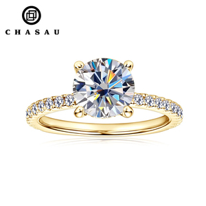 Anillo de Compromiso Clásico de Plata de Ley 925 con Moissanita de Talla Redonda de 2 CT, 8 mm, Color D, VVS, y Halo Oculto Sencillo para Mujer - Product Image 1