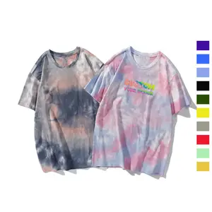 Men's Plus size T Shirt Custom 100% Cotton Unisex Tie Dye Multi Color Washed Acid Wash T-Shirts